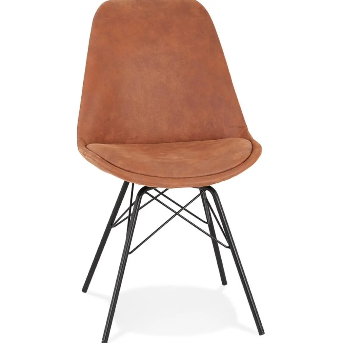 Chaise design 'ROYAL' en microfibre brune et pieds en métal noir