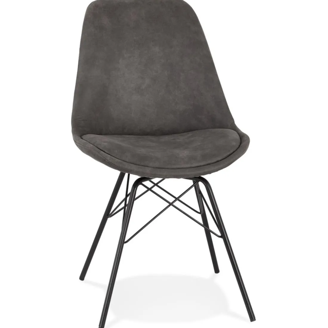 Chaise design 'ROYAL' en microfibre grise et pieds en métal noir