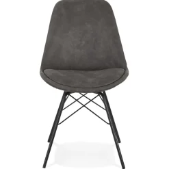 Chaise design 'ROYAL' en microfibre grise et pieds en métal noir