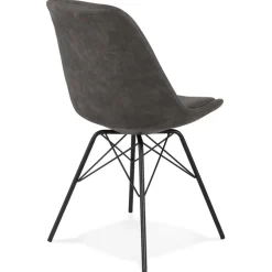 Chaise design 'ROYAL' en microfibre grise et pieds en métal noir