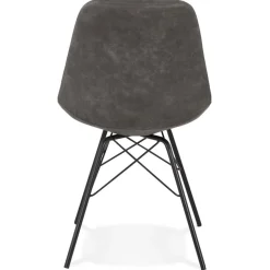 Chaise design 'ROYAL' en microfibre grise et pieds en métal noir
