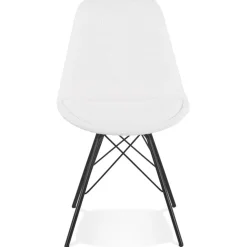 Chaise design 'VIOLETTE' en tissu bouloché blanc style industriel