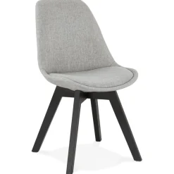 Chaise design 'WILLY' en tissu gris avec pieds en bois noir