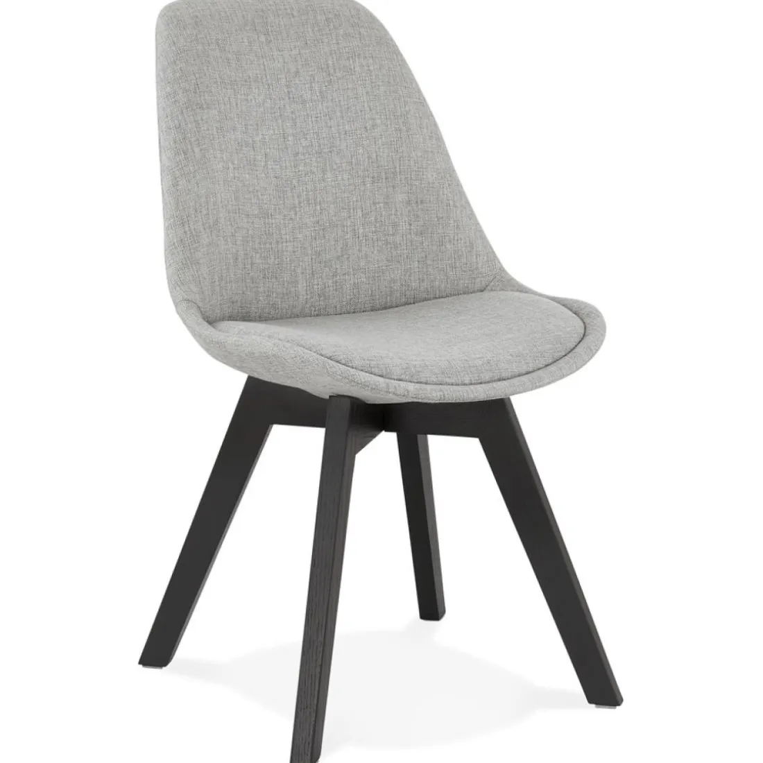 Chaise design 'WILLY' en tissu gris avec pieds en bois noir