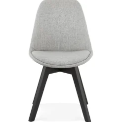 Chaise design 'WILLY' en tissu gris avec pieds en bois noir
