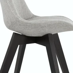 Chaise design 'WILLY' en tissu gris avec pieds en bois noir