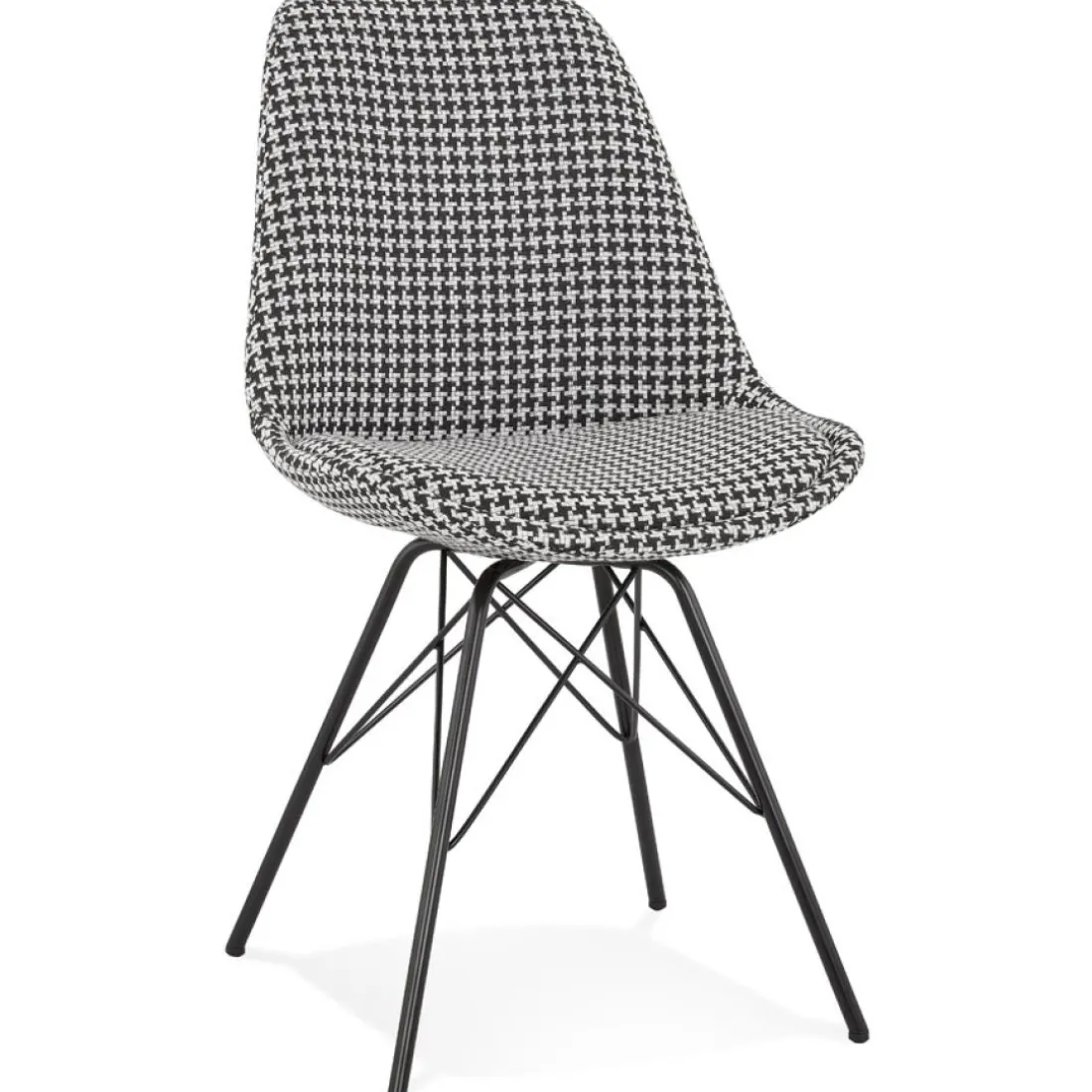 Chaise design 'ZAZY' en tissu pied de poule et pieds en métal noir