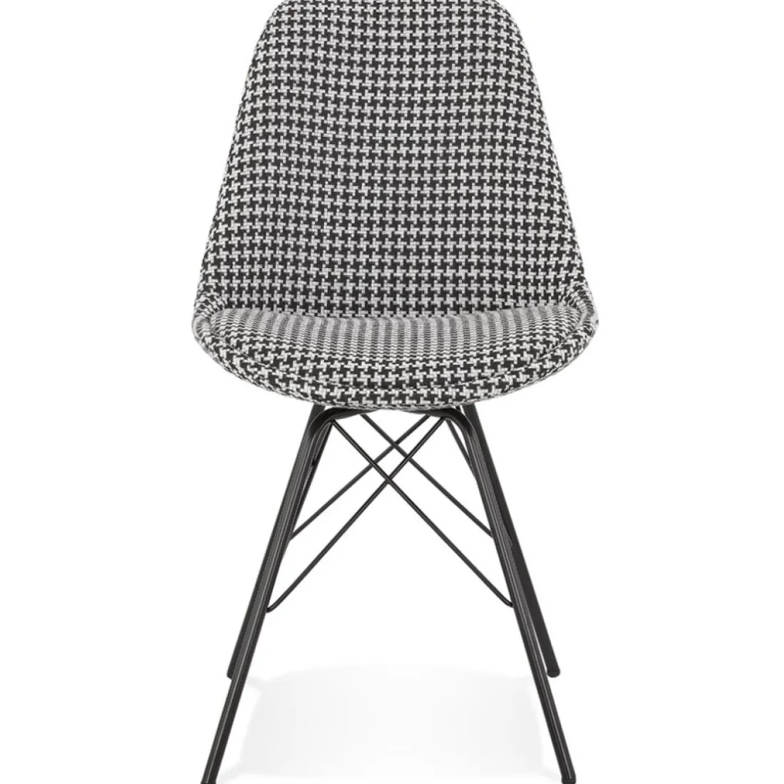 Chaise design 'ZAZY' en tissu pied de poule et pieds en métal noir