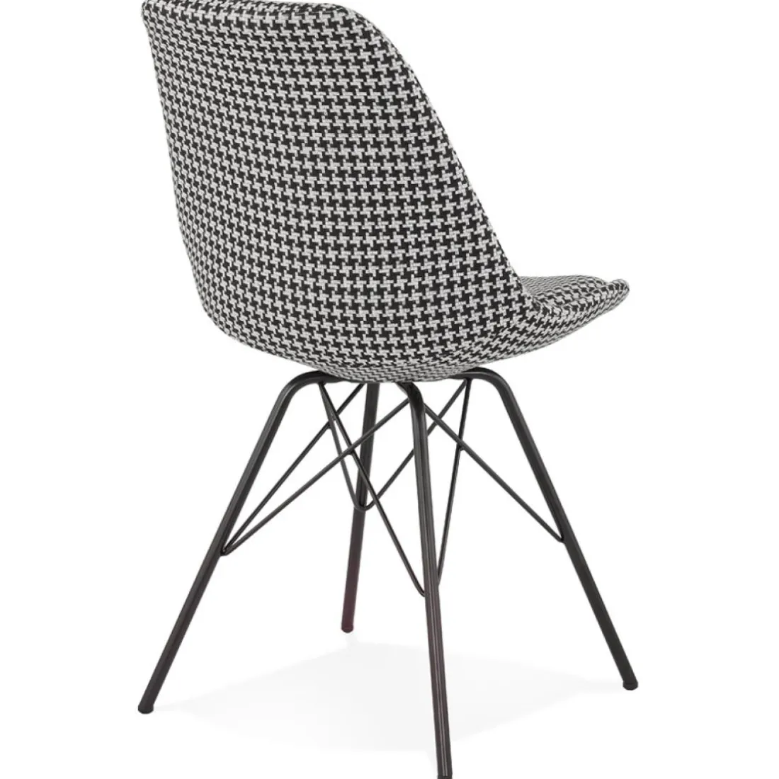 Chaise design 'ZAZY' en tissu pied de poule et pieds en métal noir