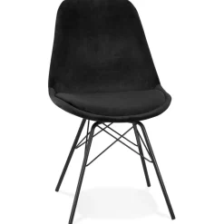 Chaise design 'ZAZY' en velours noir et pieds en métal noir