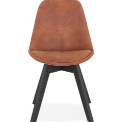 Chaise en microfibre brune 'AXEL' avec structure en bois noir