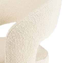 Chaise en tissu bouclette écru, dossier ouvert, pieds en bois PIERRE