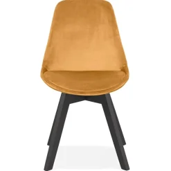 Chaise en velours moutarde 'JOE' avec structure en bois noir