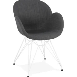 Chaise moderne 'ATOL' en tissu gris foncé avec pieds en métal blanc