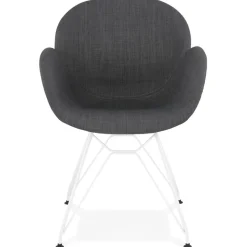 Chaise moderne 'ATOL' en tissu gris foncé avec pieds en métal blanc