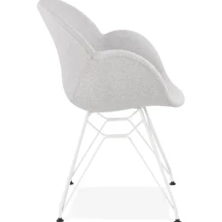 Chaise moderne 'ATOL' en tissu gris clair avec pieds en métal blanc