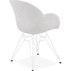 Chaise moderne 'ATOL' en tissu gris clair avec pieds en métal blanc