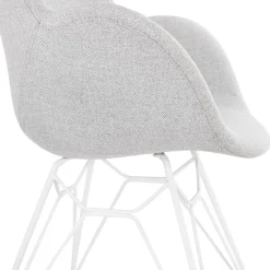 Chaise moderne 'ATOL' en tissu gris clair avec pieds en métal blanc