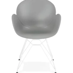 Chaise moderne 'FIDJI' grise avec pieds en métal blanc