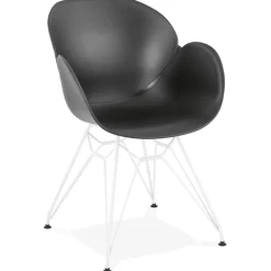Chaise moderne 'FIDJI' noire avec pieds en métal blanc
