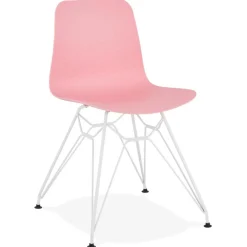 Chaise moderne 'GAUDY' rose avec pied en métal blanc