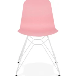Chaise moderne 'GAUDY' rose avec pied en métal blanc