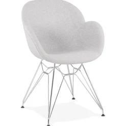 Chaise moderne 'ORIGAMI' en tissu gris clair avec pieds en métal chromé