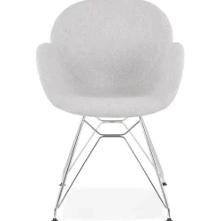 Chaise moderne 'ORIGAMI' en tissu gris clair avec pieds en métal chromé