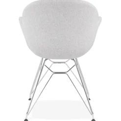 Chaise moderne 'ORIGAMI' en tissu gris clair avec pieds en métal chromé