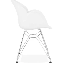 Chaise moderne 'UNAMI' blanche en matière plastique avec pieds en métal chromé