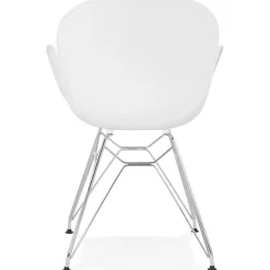 Chaise moderne 'UNAMI' blanche en matière plastique avec pieds en métal chromé