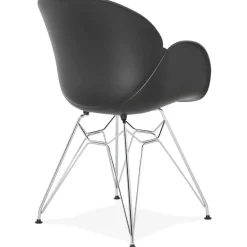 Chaise moderne 'UNAMI' noire en matière plastique avec pieds en métal chromé