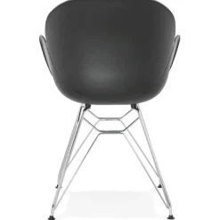 Chaise moderne 'UNAMI' noire en matière plastique avec pieds en métal chromé