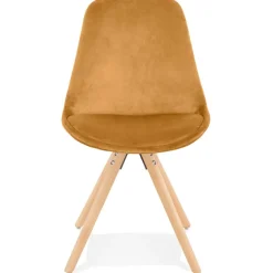 Chaise vintage en velours moutarde et pieds en bois noir 'RICKY'