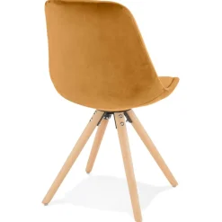 Chaise vintage en velours moutarde et pieds en bois noir 'RICKY'