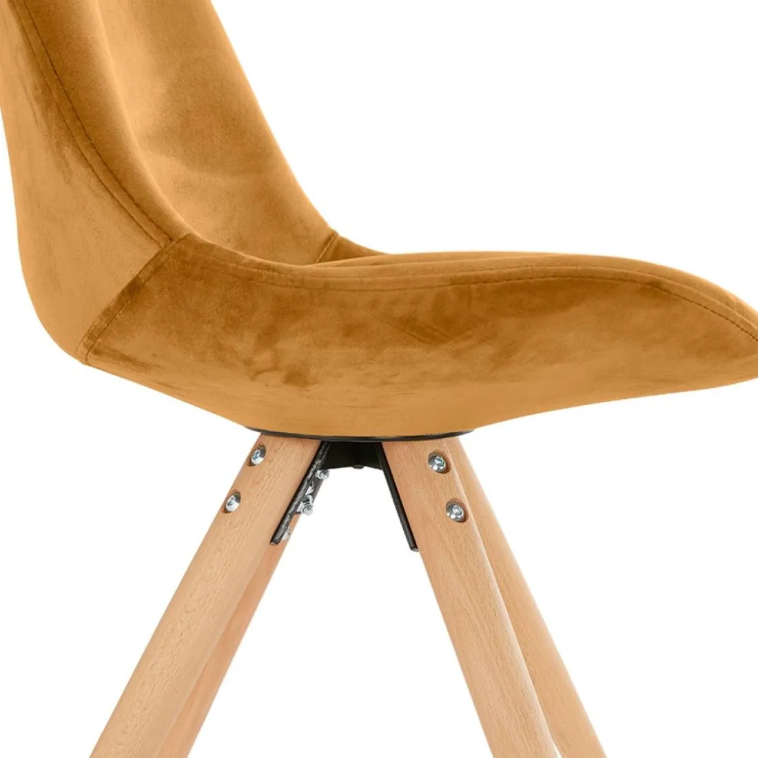 Chaise vintage en velours moutarde et pieds en bois noir 'RICKY'