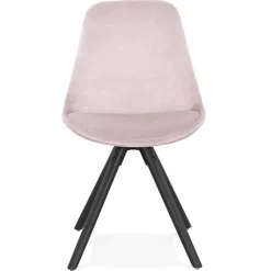 Chaise vintage 'RICKY' en velours rose et pieds en bois noir