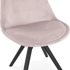 Chaise vintage 'RICKY' en velours rose et pieds en bois noir