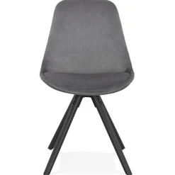 Chaise vintage 'RICKY' en velours gris et pieds en bois noir