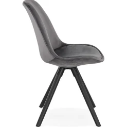 Chaise vintage 'RICKY' en velours gris et pieds en bois noir