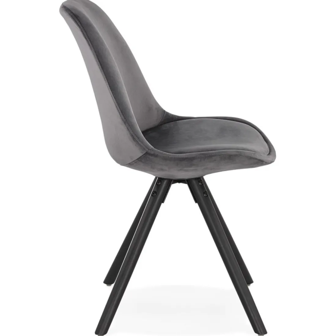 Chaise vintage 'RICKY' en velours gris et pieds en bois noir