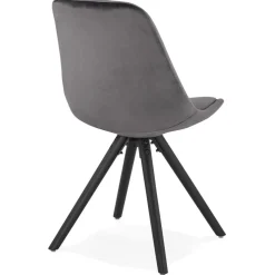 Chaise vintage 'RICKY' en velours gris et pieds en bois noir