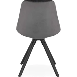 Chaise vintage 'RICKY' en velours gris et pieds en bois noir