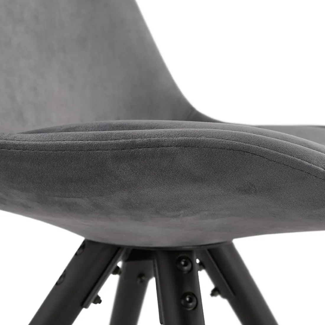 Chaise vintage 'RICKY' en velours gris et pieds en bois noir