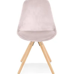 Chaise vintage 'RICKY' en velours rose et pieds en bois naturel