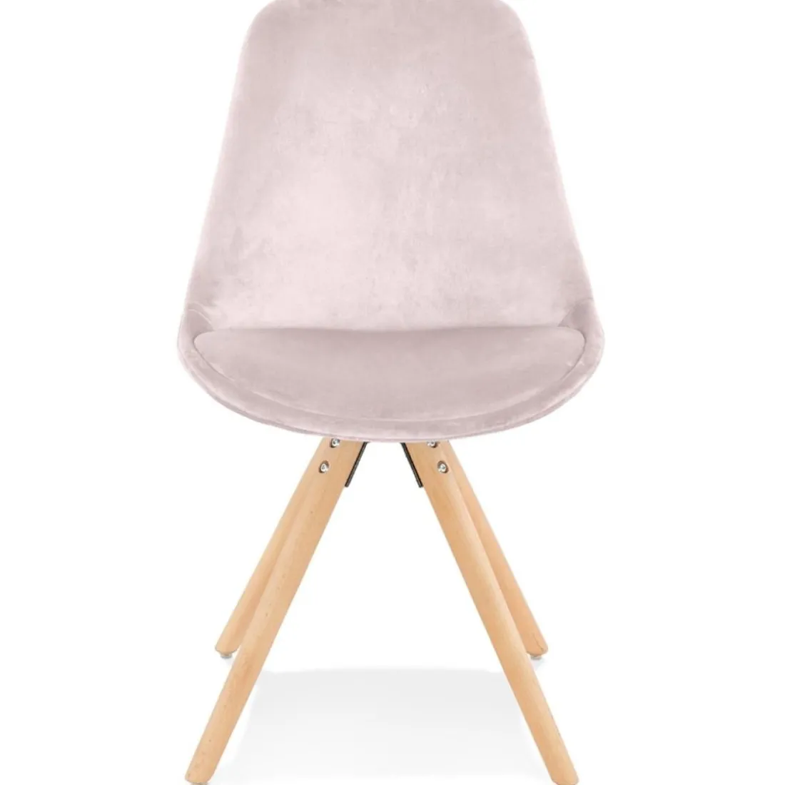 Chaise vintage 'RICKY' en velours rose et pieds en bois naturel