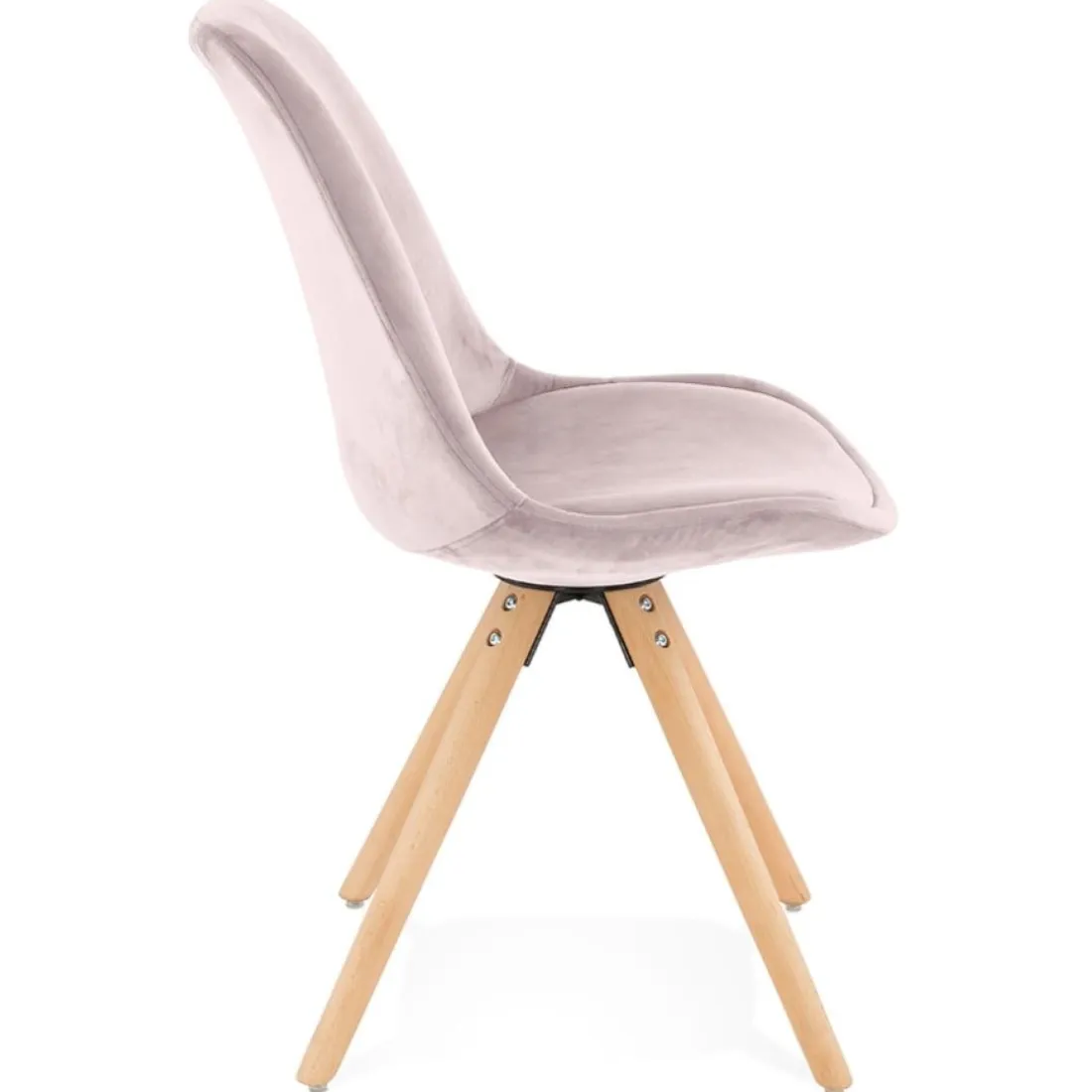 Chaise vintage 'RICKY' en velours rose et pieds en bois naturel