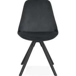 Chaise vintage 'RICKY' en velours noir et pieds en bois noir