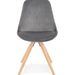 Chaise vintage 'RICKY' en velours gris et pieds en bois naturel