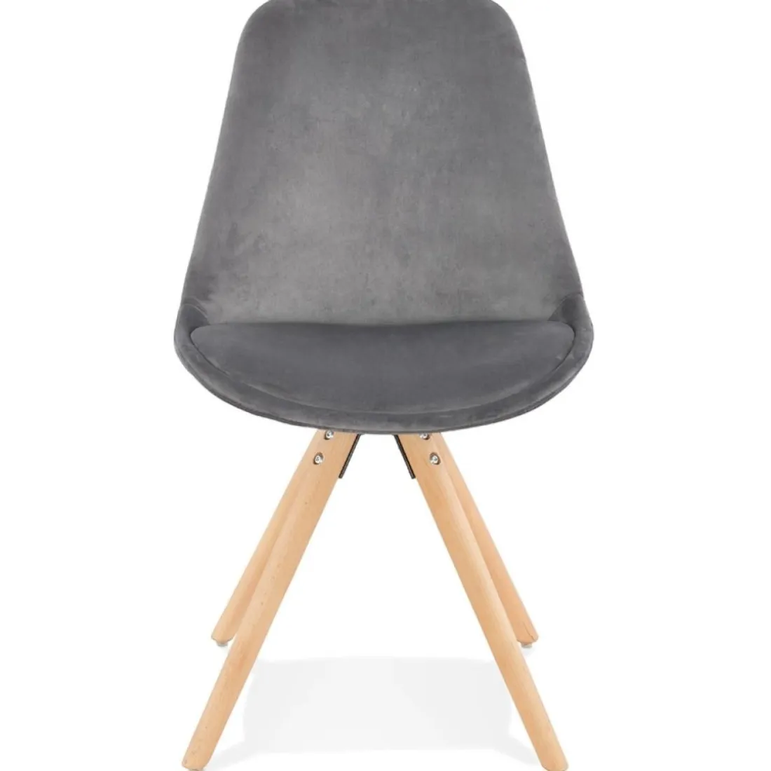 Chaise vintage 'RICKY' en velours gris et pieds en bois naturel